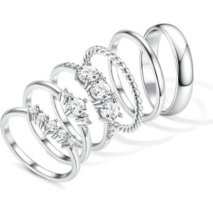 Non Tarnish Silver Plated Stackable Rings, Dainty Cubic Zirconia Thin Thumb Ring Set, Size 6-10 - 1 of 4
