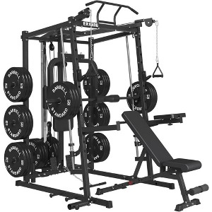 ER KANG Smith Machine Power Cage, 2000LBS Power Rack with Cable System, Multi-Function Weight Cage with J-Hooks, Spotter Arms, Home Gym - 1 of 4