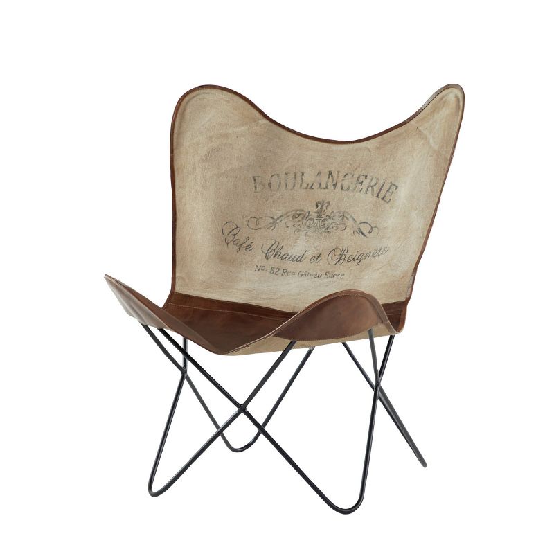 Rustic Canvas and Leather Boulangerie Butterfly Accent Chair Light Brown - Olivia &#38; May, 1 of 7
