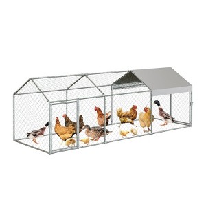 Large Metal Chicken Coop with Waterproof Cover - 120"x40"x40" Outdoor Chicken Run for 12-20 Chickens, Ducks, (Sliver) - 1 of 4