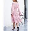 Women's Casual Wrap V Neck Midi Dress Long Sleeve Smocked Waist Tiered A Line Pleated Flowy Long Dress - 4 of 4