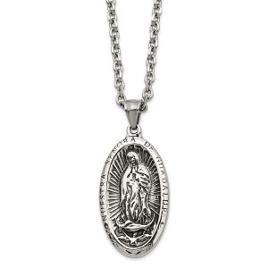Chisel Stainless Steel Antiqued and Spanish Lady of Guadalupe Pendant on a 24" Cable Chain Necklace - 1 of 4