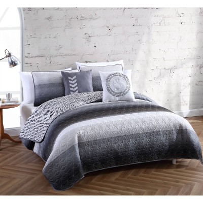 Queen 5pc Cypress Quilt Set Black/gray - Geneva Home Fashion : Target