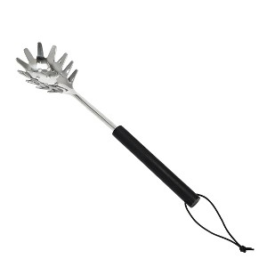 Storied Home Stainless Steel Slotted Pasta Server with Mango Wood Handle and Leather Tie, Black - 1 of 4