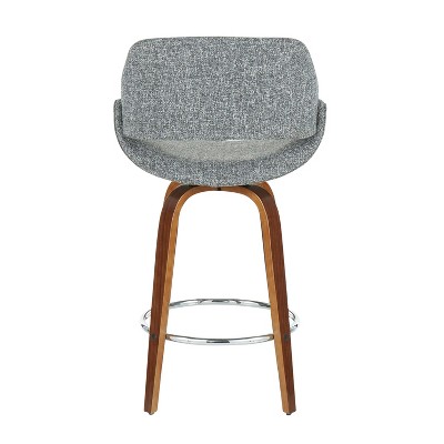 Mid-Century Modern Swivel Counter Stool in Steel Gray with Walnut Accents