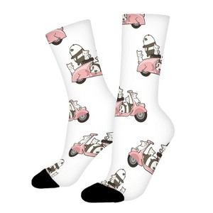 Pandas And Cats With Motorbike Pattern Women Printed Crew Socks Funny Funky Socks Soft Polyester Novelty Gifts for Artists Men - 1 of 1