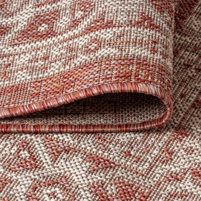 Sinjuri Medallion Red/Taupe 5' Square Synthetic Reversible Area Rug