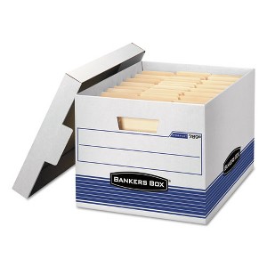 Bankers Box STOR/FILE Medium-Duty Letter/Legal Storage Boxes, Letter/Legal Files, 12.75" x 16.5" x 10.5", White/Blue, 4/Carton - 1 of 4