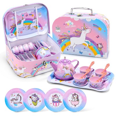 Skirfy 19PCS Kids Tea Party Set Includes Kettle, Princess Tea Time Toys Playset Kitchen Pretend Play Toy for 3-5 Years Old
