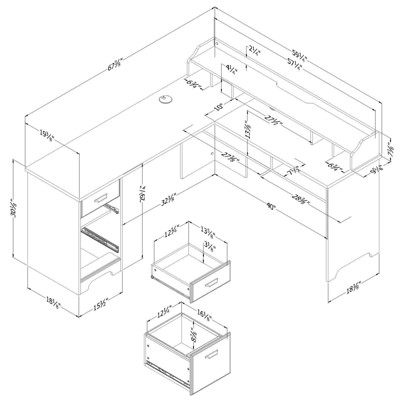 Gray Maple L-Shaped Computer Desk with Hutch and Drawers