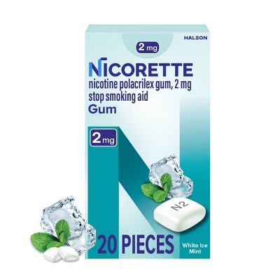 Nicorette 2mg Stop Smoking Aid Nicotine Gum - White Ice Mint - 20ct