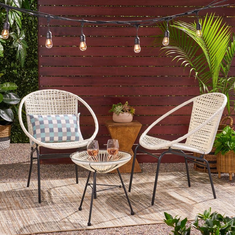Java 3pc Faux Rattan Modern Chat Set - White - Christopher Knight Home, 3 of 10