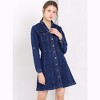 Allegra K Women's Button Down Collar V Neck Long Sleeve A-line Denim Dress - 3 of 4