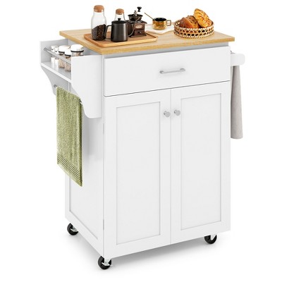 Tangkula Rolling Kitchen Island Utility Kitchen Cart Storage Cabinet Brown/White