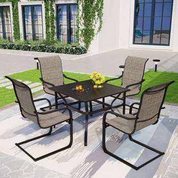 Patio Set with Steel Table with 1.57" Umbrella Hole & Metal Sling C-Spring Arm Chairs - Captiva Designs