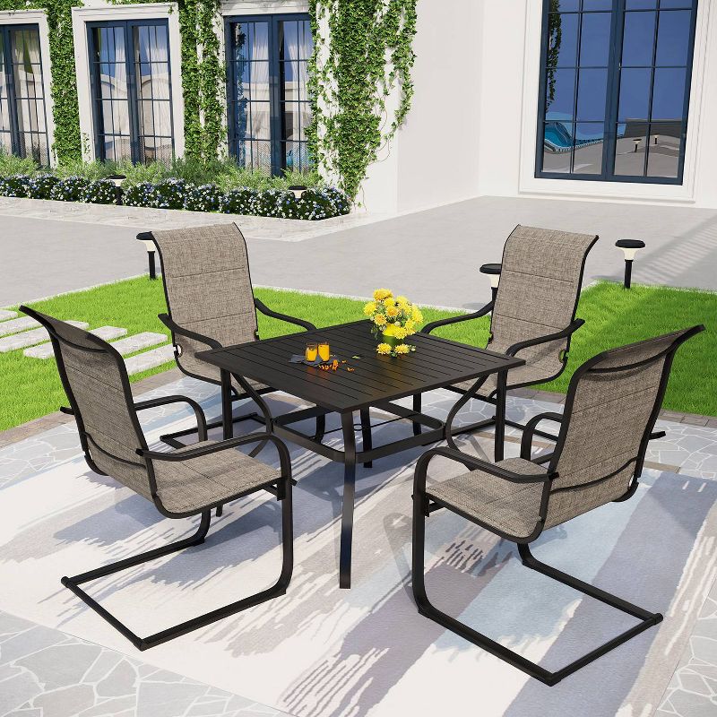 Patio Set with Steel Table with 1.57&#34; Umbrella Hole &#38; Metal Sling C-Spring Arm Chairs - Captiva Designs, 1 of 12