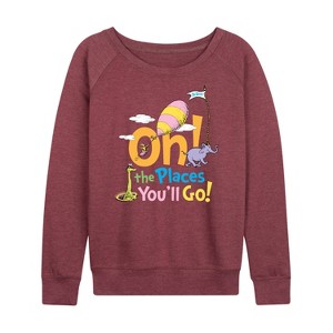 Women's - Dr. Seuss - Oh! The Places You'll Go Lightweight French Terry Wide Neck Long Sleeve Shirt - 1 of 4
