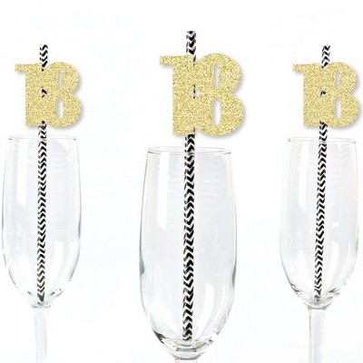 Big Dot of Happiness Gold Glitter 18 Party Straws - No-Mess Real Gold Glitter Cut-Out Numbers & Decorative 18th Birthday Party Paper Straws - 24 Ct