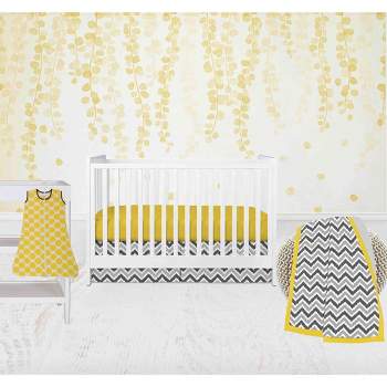 Bacati - Ikat Dots Giraffe Yellow Grey Neutral 4 pc Crib Set with Muslin Sleeping Sack