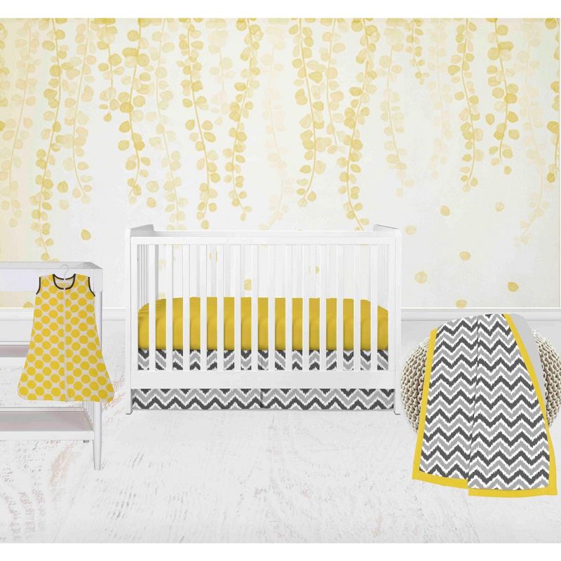 Bacati - Ikat Dots Giraffe Yellow Grey Neutral 4 pc Crib Set with Muslin Sleeping Sack, 1 of 8