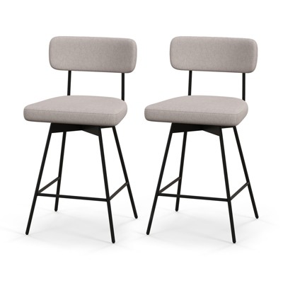 Tangkula 2PCS Swivel Bar Stool 25" Upholstered Bar Height Dining Chair w/ Footrest