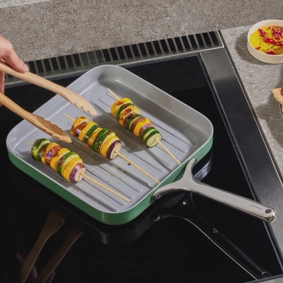 Perracotta 11" Nonstick Ceramic Square Grill Pan with Stainless Steel Handle