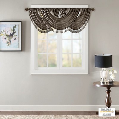 MAYEERTY 38x46" Faux Silk Waterfall Embellished Valance Pewter