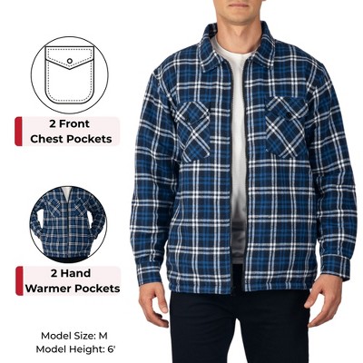 Мужские куртки Alpine Swiss Mens Felix Fleece Lined Flannel Jacket Heavyweight Zip-Up Plaid Shirt Shacket Warm Winter Outerwear BLGY MED — фото 5