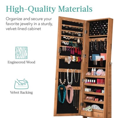 Rustic Brown Full Length Mirror Jewelry Armoire Cabinet