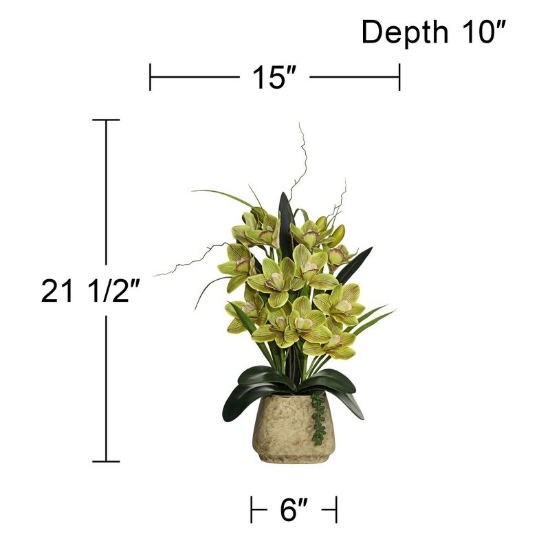 Dahlia Studios Potted Faux Artificial Flowers Realistic Green Cymbidium Orchid in Ceramic Pot Home Decoration Office 21 1/2" High, 4 of 6