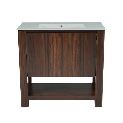 Ridstar 35.5 in. W Brown Bathroom Storage Cabinet with Large Storage Space and Doors