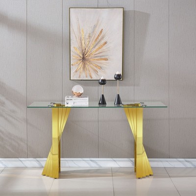 NicBex Modern Tempered Glass Top Console Table,Entryway Table with Mirror Stainless Steel Base,Foyer Tables for Entryway,Hallway,Living Room