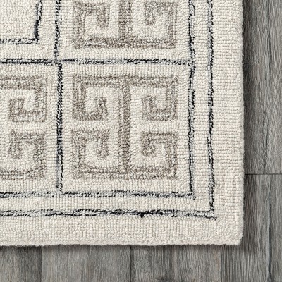 Ivory Geometric Tufted Wool 5x8 Area Rug