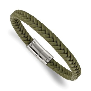 Chisel Stainless Steel Polished Braided Green Silicone 8" Bracelet - 1 of 4