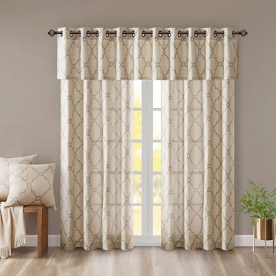 Beige and Grey Fretwork Grommet Top Window Valance 50"x18"