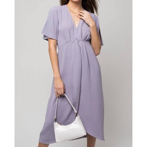 Women's Solid V-neck W-front Knot Midi Dress - GILLI - 1 of 3
