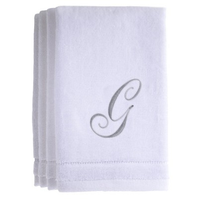 Creative Scents White Fingertip Monogrammed Towels Silver Embroidered