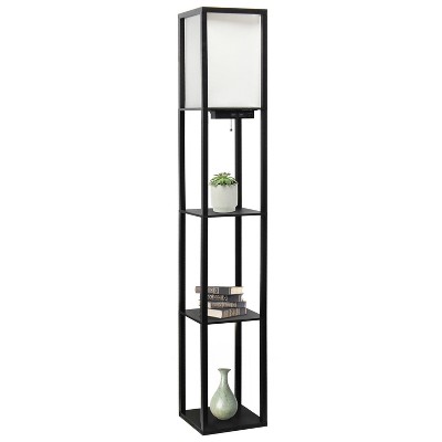 Classix 62.5" Black 3-Tier Shelf Floor Lamp with Linen Shade