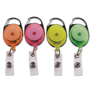 Advantus Carabiner-Style Retractable ID Card Reel, 30" Extension, Assorted Neon Colors, 20/Pack - 1 of 4