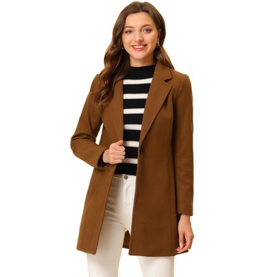 Allegra K Women's Notched Lapel Long Sleeve Buttoned Classic Long Coat ...