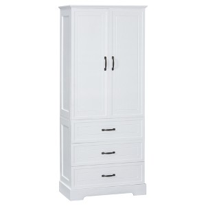 TiramisuBest Tall Bathroom Storage Cabinet, Cabinet with Two Doors and Drawers, Adjustable Shelf, MDF Board, White - 1 of 4