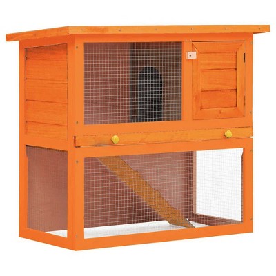vidaXL Rabbit Hutch Bunny Cage House with Pull Out Tray Ramp Solid Pine Wood - Brass