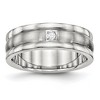Chisel Stainless Steel Polished with Brushed Center Cubic Zirconia 7mm Grooved Band Ring - 2 of 4