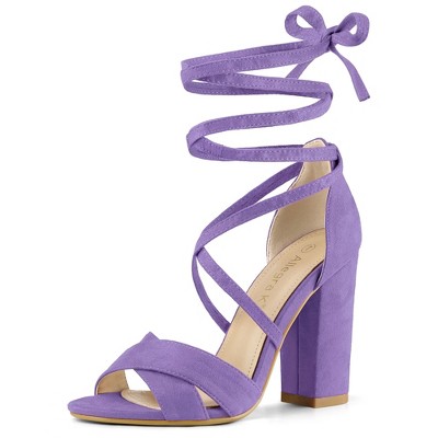 Allegra K Women's Open Toe Crisscross Block Heeled Lace Up Sandals