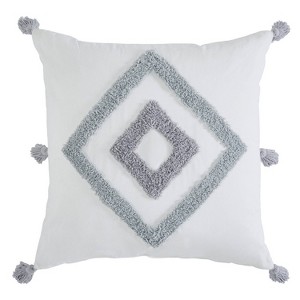 VCNY 20"x20" Oversize Tufted Boho Diamond Cotton Square Throw Pillow White: Tasseled Edges, Hidden Zipper - 1 of 4