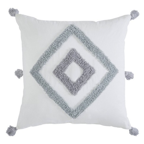 VCNY 20"x20" Oversize Tufted Boho Diamond Cotton Square Throw Pillow White: Tasseled Edges, Hidden Zipper - image 1 of 4