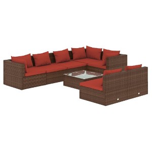 vidaXL 8 Piece Patio Lounge Set - Poly Rattan Outdoor Furniture with Cushions, Water-Resistant, Easy to Clean, Modular Design - Brown & Cinnamon Red - 1 of 4