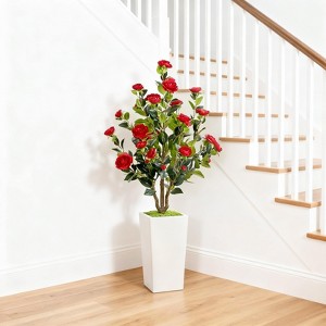 4Ft Artificial Bushes with Camellia Flowers, Faux Plants Fall Trees Outdoor Fake Plants in Pots, Red Tree with Fall Flowers for Autumn Home - 1 of 4