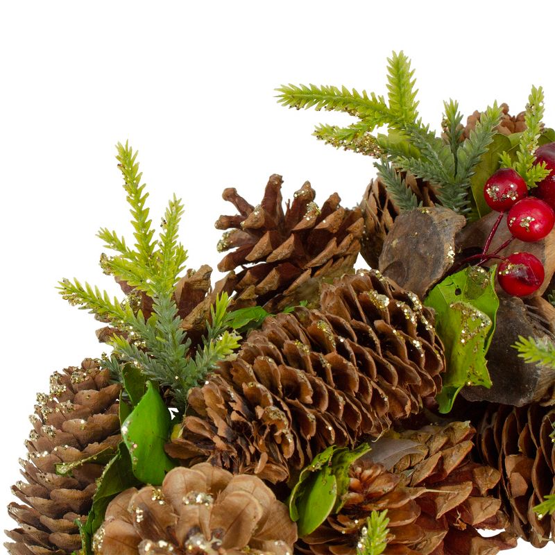 Northlight Real Touch™️ Glittered Pine and Pinecone Artificial Christmas Wreath - 13" - Unlit, 3 of 7