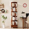 Angel Sar Modern 6 Tier Rotating Bookshelf with Wheels, 360° Spinning Tall Bookshelf for Small Spaces, Slim Spining Bookcase, Walnut - 4 of 4